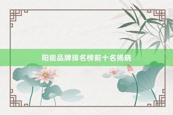 阳能品牌排名榜前十名揭晓